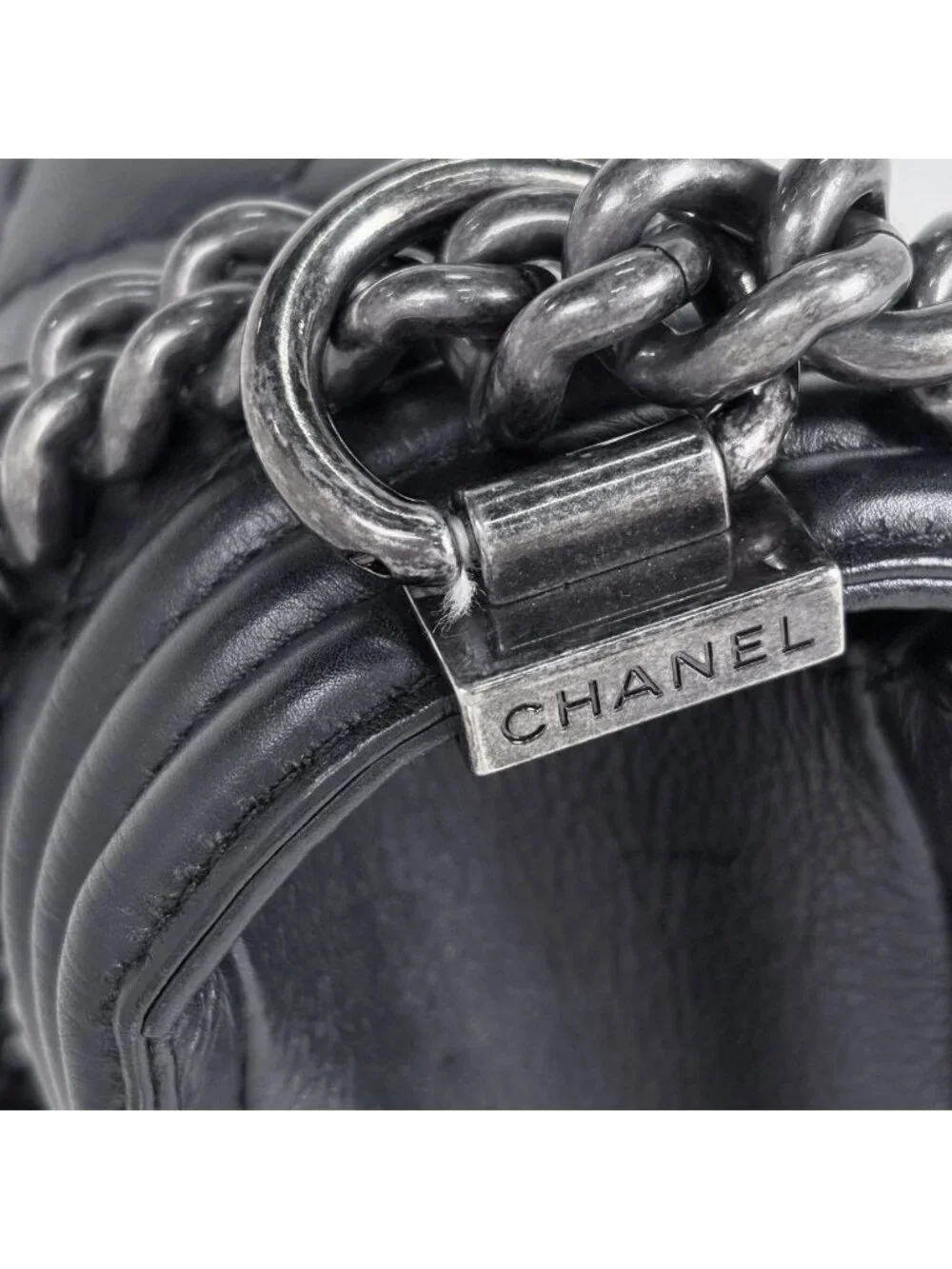 Chanel Shoulder Bag Boy CC Logo Leather Black